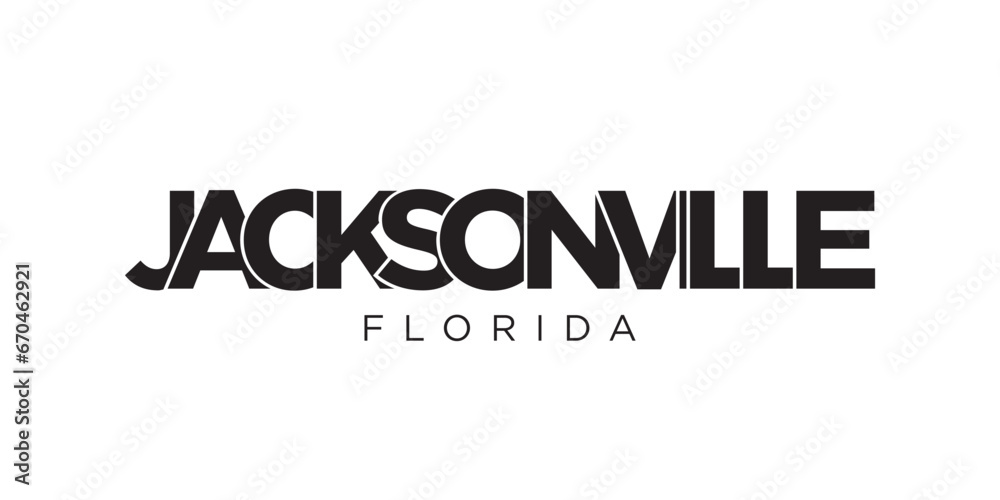 Jacksonville, Florida, USA typography slogan design. America logo with graphic city lettering for print and web.