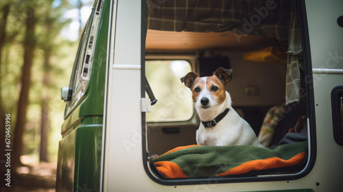 cute Jack Russell Terrier dog sitting in car during the journey © zayatssv