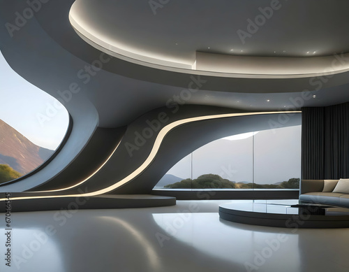 Futuristic rounded building interior.
