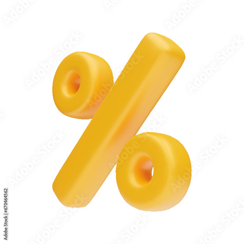 High detailed 3D font golden plastic percent sign. Percentage, discount, seasonal sale, promotion business symbol three-dimensional rendering vector illustration isolated