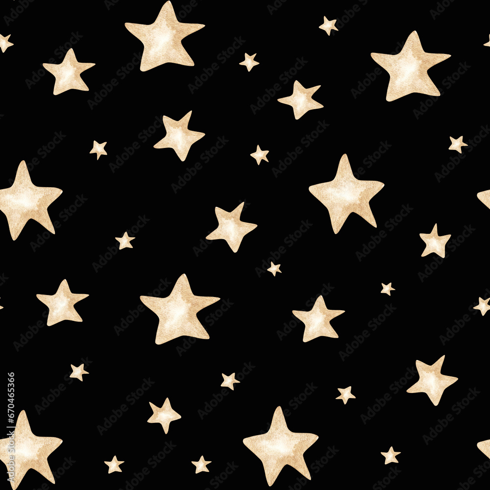 Seamless pattern with watercolor gold abstract stars elements. Baby boy girl background and fabric graphic Seamless pattern with watercolor gold abstract stars elements. Baby boy girl background and fabric graphic