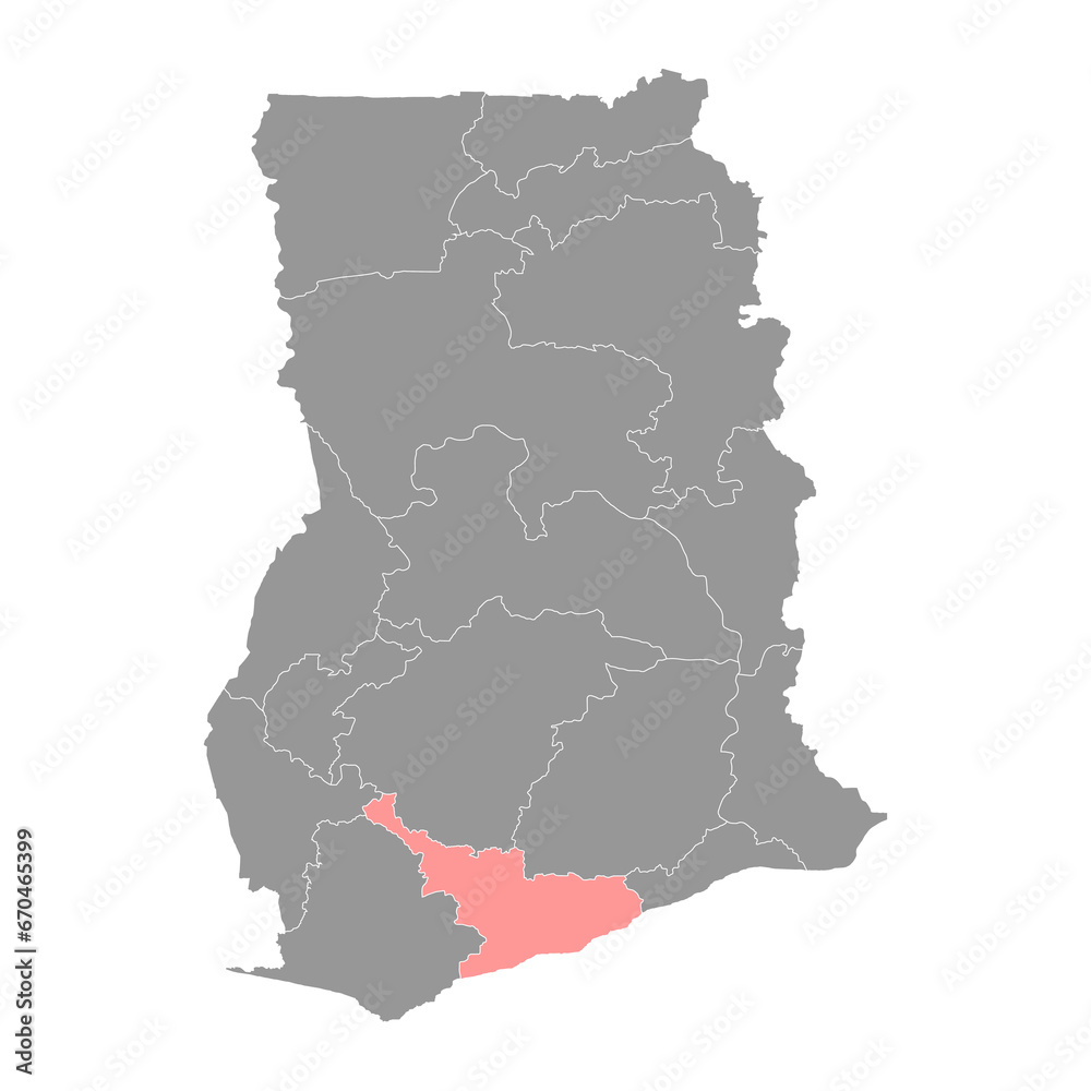 Central region map, administrative division of Ghana. Vector illustration.