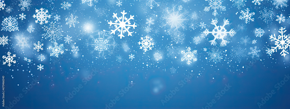 Banner with white snowflakes on blue winter background