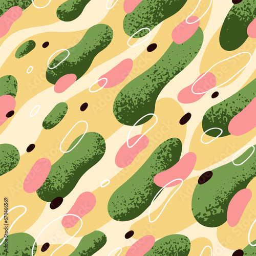 Abstract shapes, seamless pattern background. Circled geometric elements, end...