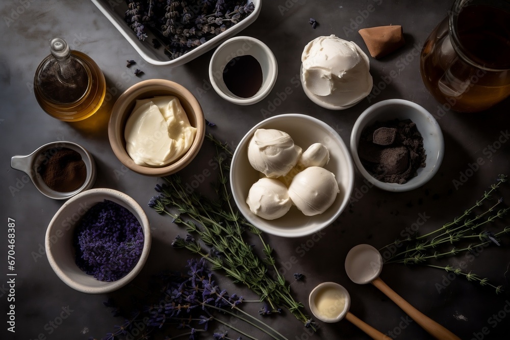 Ingredients for baking on a wooden background top view, 