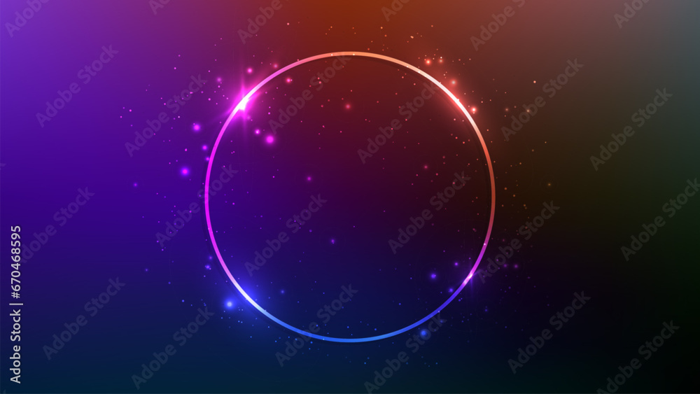 Neon circle frame with shining effects and sparkles Neon circle frame with shining effects and sparkles
