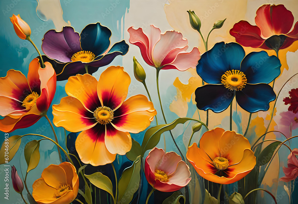 Beautiful work of art of flowers in the style of art nouveau. wallpaper background. generative ai Beautiful work of art of flowers in the style of art nouveau. wallpaper background. generative ai