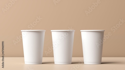 White craft paper cups mockup 3d rendering. Ai generated
