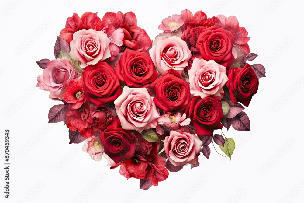 Blossoms of love. Romantic floral bouquet perfect for celebrations. Passionate petals. Beautiful heart shaped bouquet for love. Nature affection. Vibrant roses in heart for special occasions