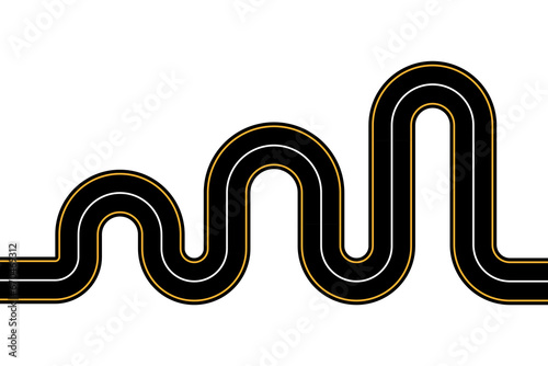 Winding road on white background. Curved asphalt road or highway. Vector illustration. EPS10.