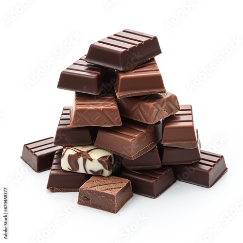 chocolate pieces isolated on white