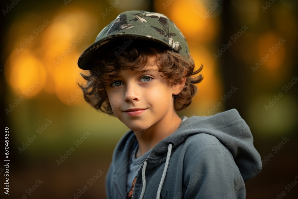 Portrait of a boy in a baseball cap on the background of the autumn forest. Portrait of a boy in a baseball cap on the background of the autumn forest.