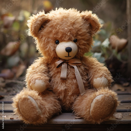 cute brown bear. plush toy in the garden © alla.naumenco