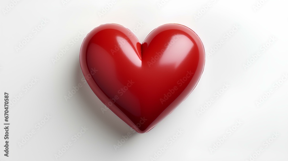 red heart on white background. Red reflective heart isolated on white background with shadow. Red heart. Heart for Valentine's Day. Valentine's Day