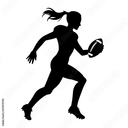 Woman American football player silhouette. Vector illustration