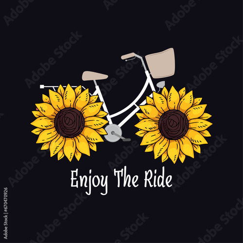 Enjoy The Ride, Cycling Quotes, Floral Typography T-Shirts, and Adventure Lovers