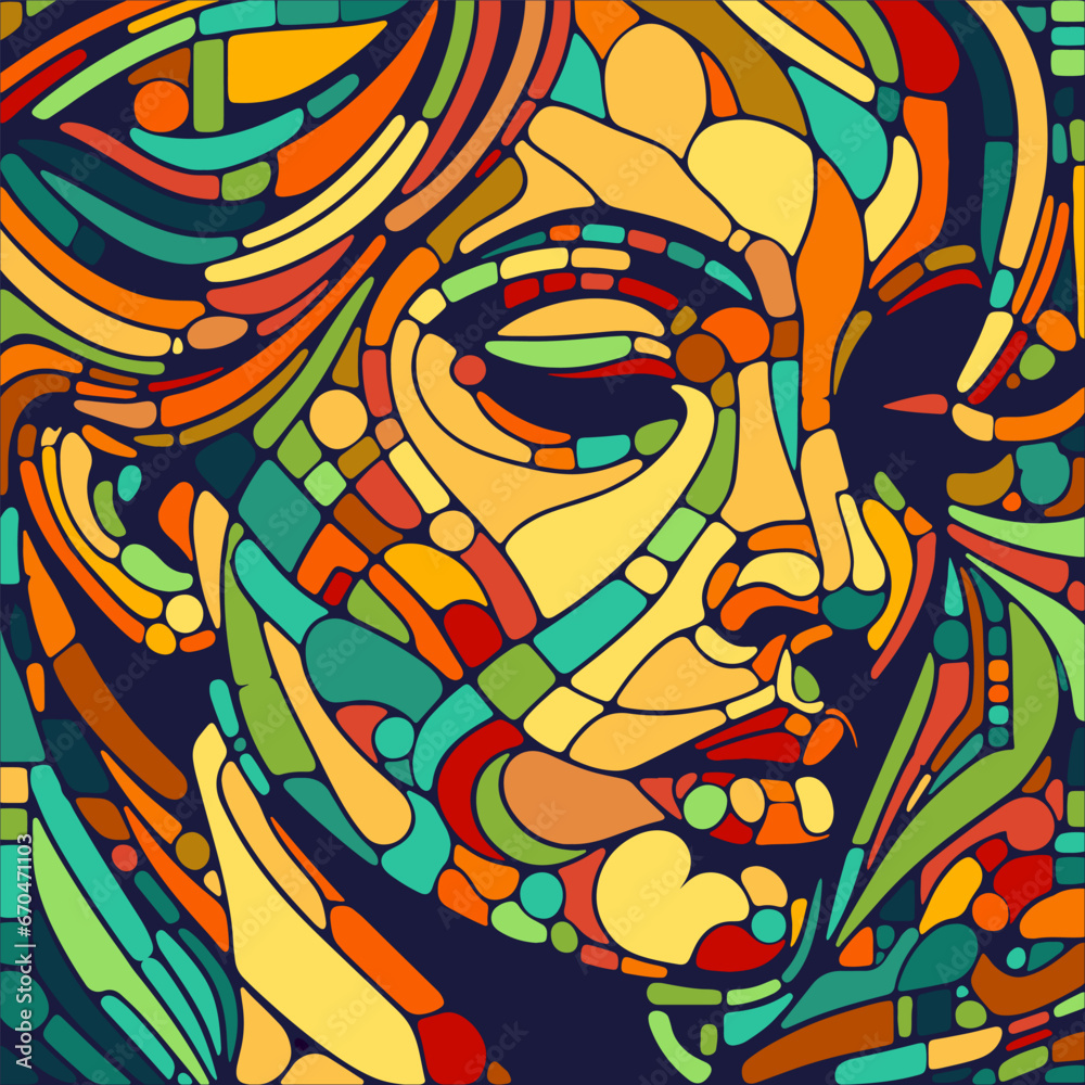 Portrait of a woman made in the style of a colorful mosaic. Portrait of a woman made in the style of a colorful mosaic.