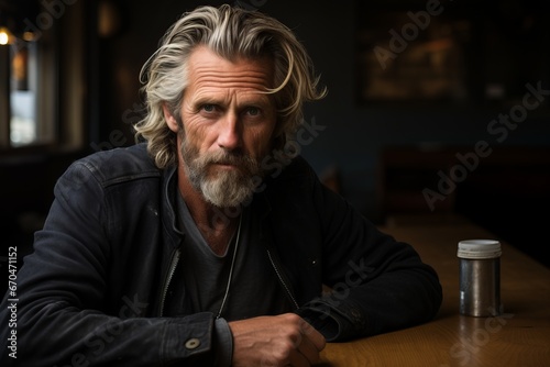 Portrait of a senior man sitting at a table in a pub © Nerea