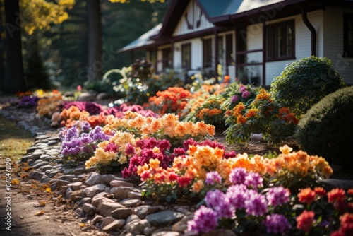 Wallpaper Mural Backyard flower bed bursting with vibrant colors, Generative AI Torontodigital.ca
