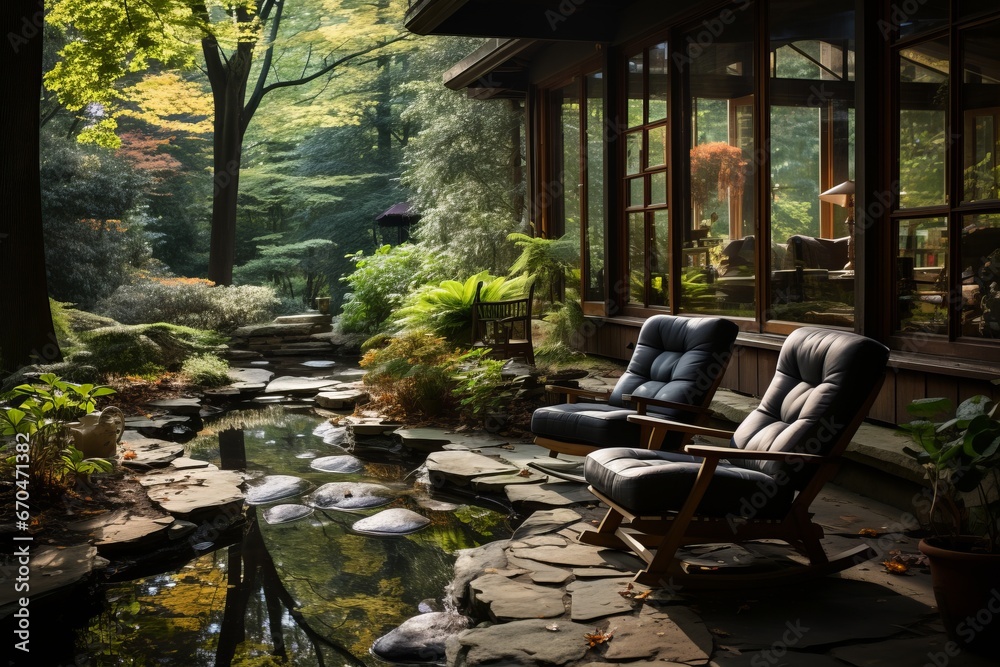 Backyard meditation spot surrounded by tranquility, Generative AI