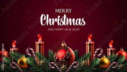 
looped christmas and happy new year background with ornament, sparkle and fireworks