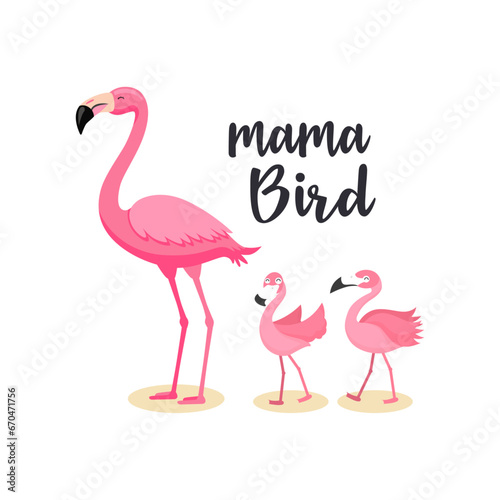 Mama Bird, Mama Flamingo, Lovely Pink Flamingo T-Shirt Design for Women, Mother's Day T-shirt
