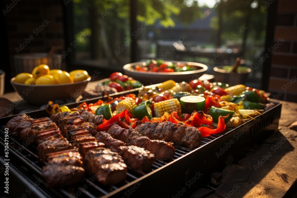  Backyard summer barbecue with sizzling grill favorites, Generative AI