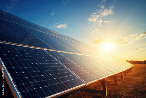 Close-up of solar panels in the field