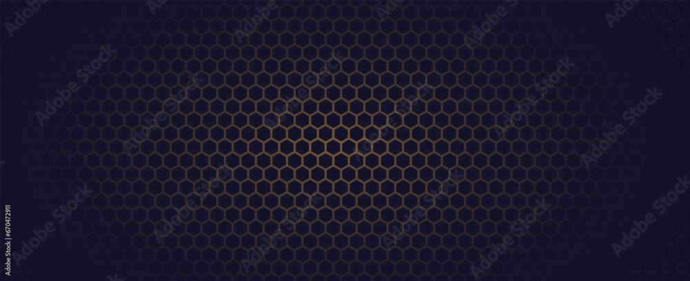 Dark hexagon abstract technology background with bright flashes of gold under the hexagon. - obrazy, fototapety, plakaty 