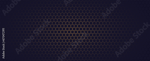Dark hexagon abstract technology background with bright flashes of gold under the hexagon. photo