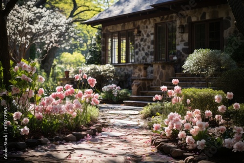 Wallpaper Mural Lush backyard garden in full bloom during spring, Generative AI Torontodigital.ca