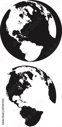 globo con mappa vettoriale del continente americano in bianco e nero
