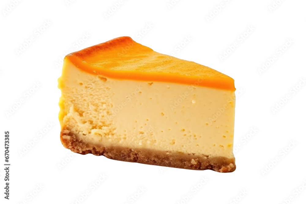 1 piece of cheesecake sliced isolated on transparent background.