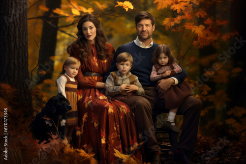 A collection of family portraits set in a beautiful outdoor autumn scene, encapsulating the essence of the Thanksgiving season. Generative AI