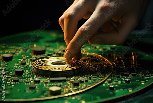 Technician checking circuit board with multimeter