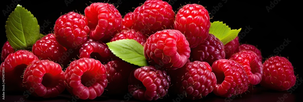These berries are a treat for both the taste buds and the eyes. Raspberries, vivid color, flavorful, delicious, visually captivating, treat for the senses, dark background. Generated by AI. These berries are a treat for both the taste buds and the eyes. Raspberries, vivid color, flavorful, delicious, visually captivating, treat for the senses, dark background. Generated by AI.