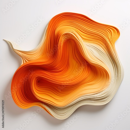 orange and orange paper texture artwork swirl, double layer, on white background, stone sculptures