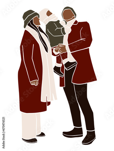 Abstract happy christmas family illustration. Vector illustration.