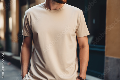 A Stylish Men's Beige T-shirt Mockup, Perfect for Cozy Comfort and Fashion Forward Chicness