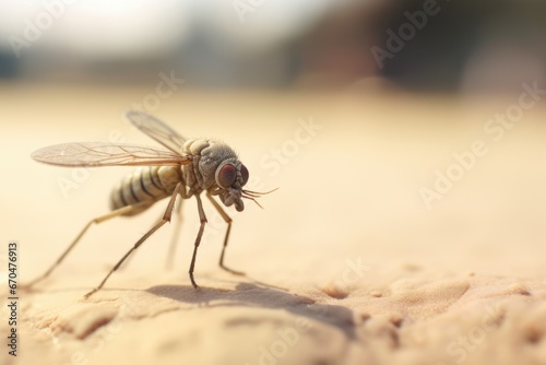 Closeup of a fly on a sand, leishmaniasis desease transmitter concept