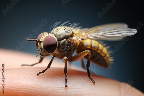 macro shot of sand fly sitting on the persons finger, neglected tropical disease threat like leishmaniasis photo
