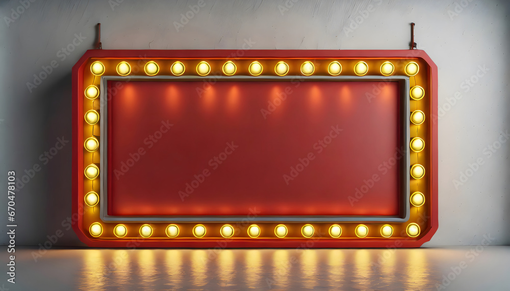 red sign with golden lights, vintage cinema style