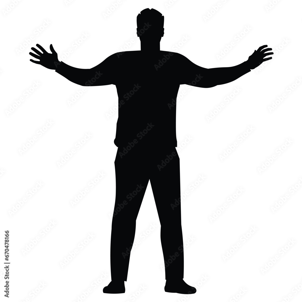 Black silhouette of a handball goalkeeper who stands straight and spreads his arms