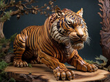 tiger on the rock made using wood