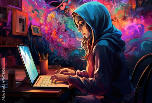 Graphic Designer Artist Working in front of laptop