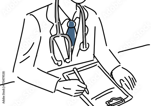 問診をする白衣の医師のシンプル線画