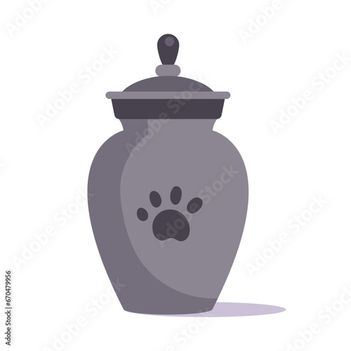 Urn with the ashes cartoon vector illustration. Urn with the ashes of domestic animal.