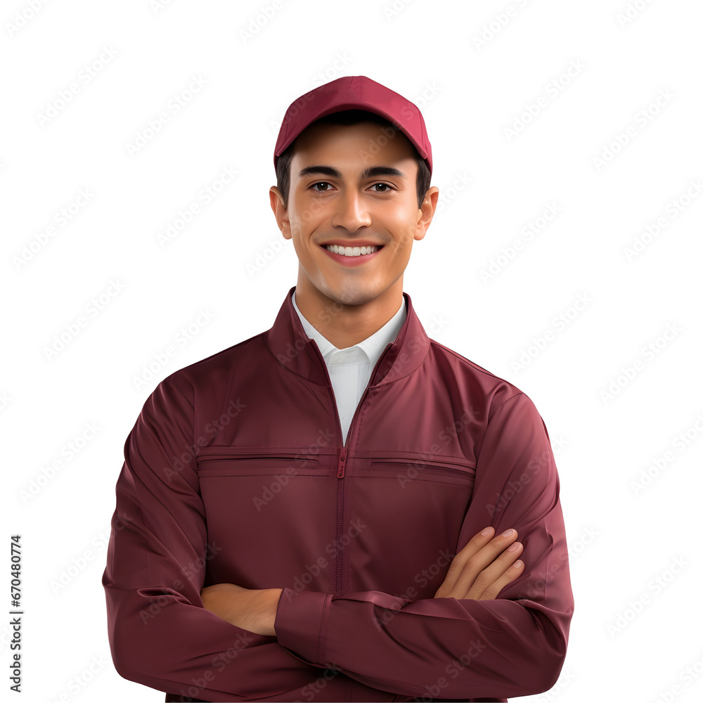 Portrait of a smiling truck driver posing with arms crossed isolate on white Portrait of a smiling truck driver posing with arms crossed isolate on white