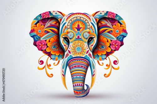 illustration ofwhite background elefante mandala very colorfull, Generative ai photo