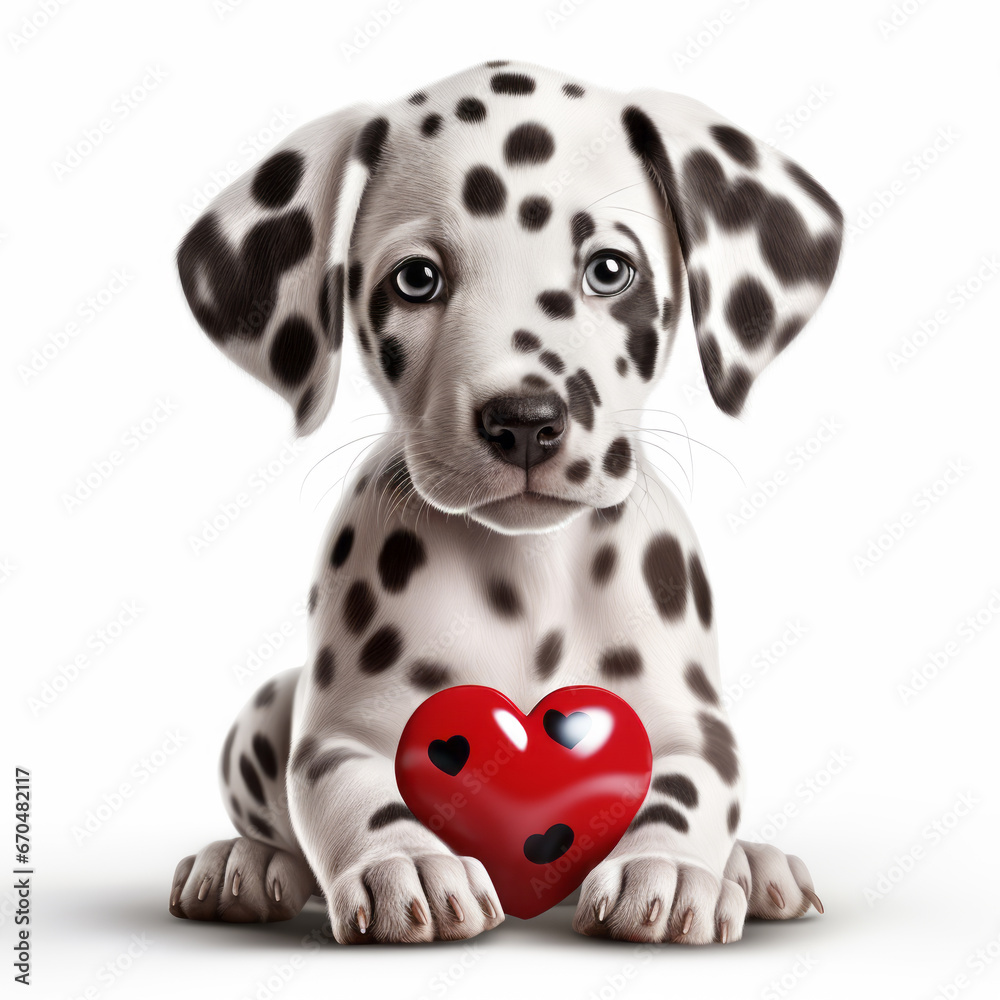 Cute Dalmatian puppy, Valentine's day puppy, Valentine's day card